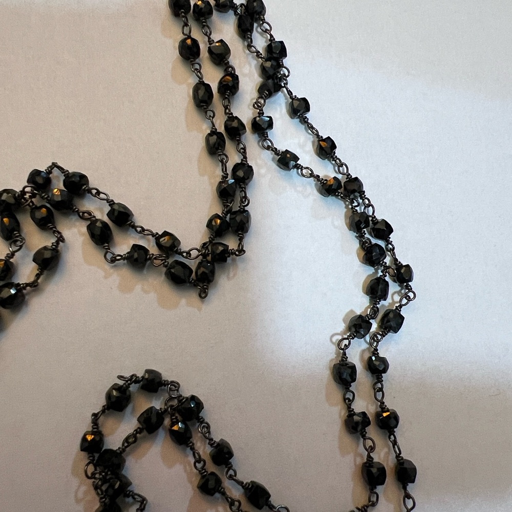 Deb Guyot Black Beaded Necklace with rough cut quartz crystal - Picture 3 of 5
